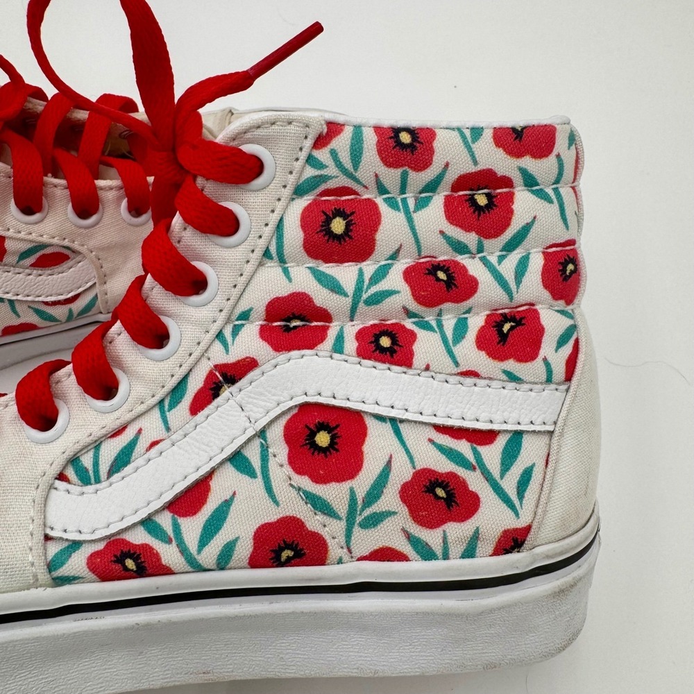 Vans Sk8-Hi Floral Poppy Red Accent High Top Sneakers- Men‎ Size 5 Women's 3.5